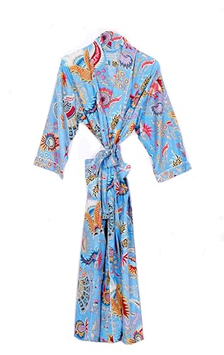 Image of Pure 100% Cotton Robe For Womens Bathrobe Dressing Gown Long sleepwear Free Size Kimono