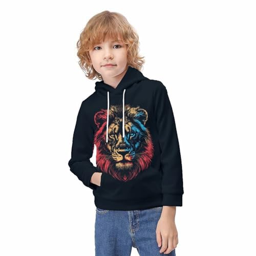 Hoodie lion éblouissant imprimé 3D multicolore et structure légère - 3