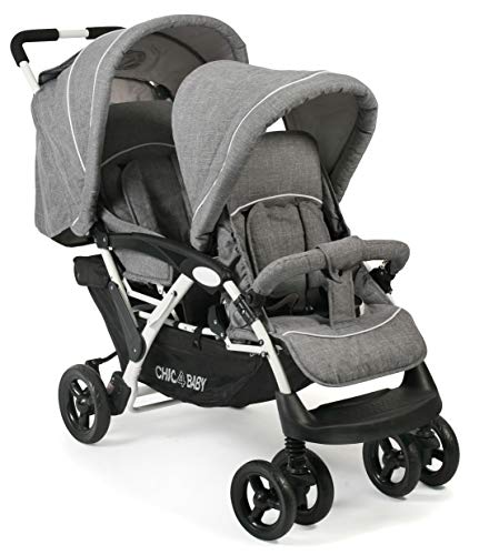 CHIC 4 BABY 275 60 Geschwisterwagen Duo, inkl. Babytragetasche und Regenhaube, Melange grau-weiß