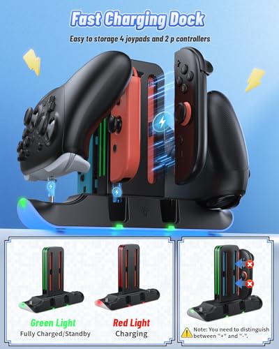Image of FASTSNAIL Charging Dock Compatible with Switch 2 /1 for Joycon, Charging Stand for Switch 1 /2 P Controller with 9 RGB Lighting, Magnetic Charging Storage Station with Charging Indicator and USB Cable