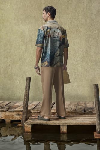 Image of SNITCH Men Yacht Club Luxe Casual Shirt | Regular Fit Half Sleeve Cuban Collar Graphic Print Design | Cotton Lyocell Blend & Breathable Fabric for Resort Wear & Summer Outings
