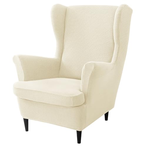 Fundas Elásticas de Sillones Orejeros de Terciopelo Beige para Salón y Dormitorio