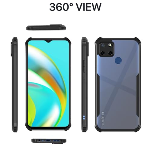 Image of Outlouders Back Cover for Realme C25 / C25s / C12 / Narzo 30A / Narzo 20 | Ultra Hybrid Transparent | Full Camera Protection | Raised Edge | Crystal Clear Bumper Case(Black)
