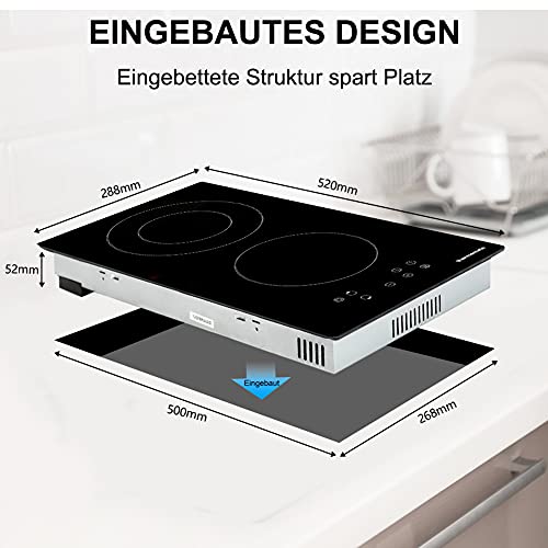 Thermomate-30cm-Placa-de-vitroceramica-incorporada-2-zonas-Sensor-tactil-Placa-de-cocina-electrica-32-kW-Temporizador-de-bloqueo-para-ninos