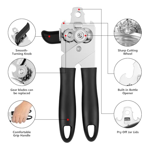 Apriscatole manuale 3 in 1 in acciaio inossidabile, Apriscatole Professionale, Apriscatole manuale di sicurezza, impugnatura in plastica robusta,Apriscatoles universale per Ristoranti,Bar,cucina - immagine 4