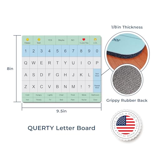 Adult Communication Board - Non-Slip, Portable Letter Chart for Non-Verbal, Stroke Recovery, Effective Visual Aids for Non-Speaking Patients, Pain Scale, QWERTY or ABC (QWERTY)