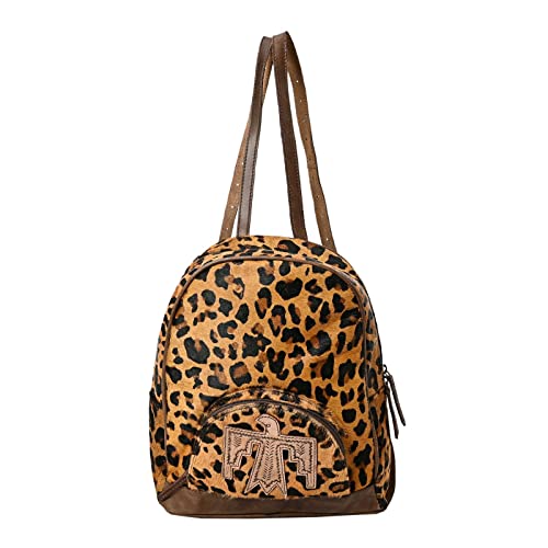 Handmade Genuine Cowhide Leather Backpack for Women – Fashion Zipper Closure Bag with Eagle Hand-Tooled Patch, Cotton Lining, Adjustable Straps, Brown Western Style