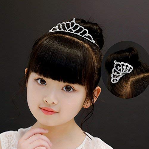 Cute Small Rhinestone Princess Headbands Birthday Tiara Crowns Comb Pin for Girls Kids Set (Silver 2)
