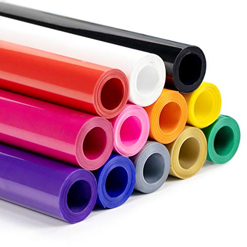 HTV Heat Transfer Vinyl Bundle 12" x 5ft HTV Vinyl Rolls for Cricut, Silhouette & Cameo 12Pack
