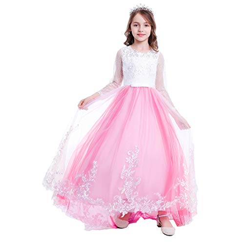 Vestido de niña de flores de encaje bordado con tul para damas de honor y bodas