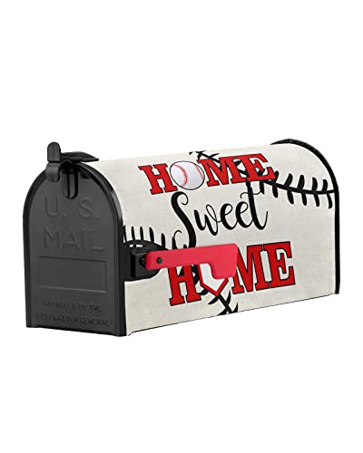 Baseball Mailbox Covers Magnetic Standard Size, Decorative Post Letter Numbers Box Wrap Decoration Covers Accessories For Garden Yard Outdoor Décor, Sweet Home Country Rustic Burlap Sport 21.7"X18.5" #TOP1
