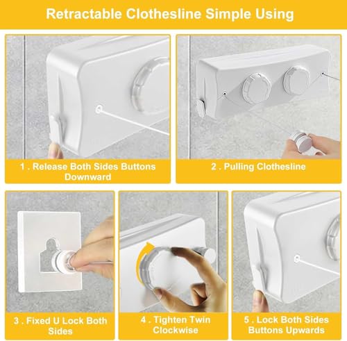Fil étendoir linge rétractable 5.1m avec bouton de tension réglable - 3