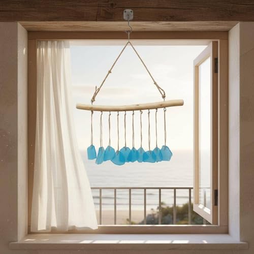 Carillón de viento artesanal Colcolo con vidrio y madera efecto suave 4