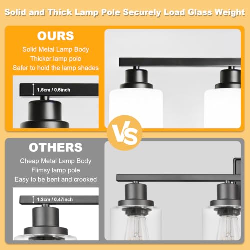 Image of Unicozin 5-Light Bathroom Light Fixtures, Modern Black Vanity Light Over Mirror, Wall Sconces with Milky White Glass Shades for Living Room Bedroom Hallway E26 Base