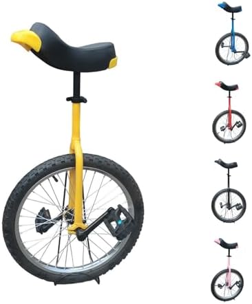 TCUDCKI Unicycle for Adults Adjustable Seat with Unicycle Stand for Fun Fitness Exercises Balance Training Circus Performances (Yellow, 18")