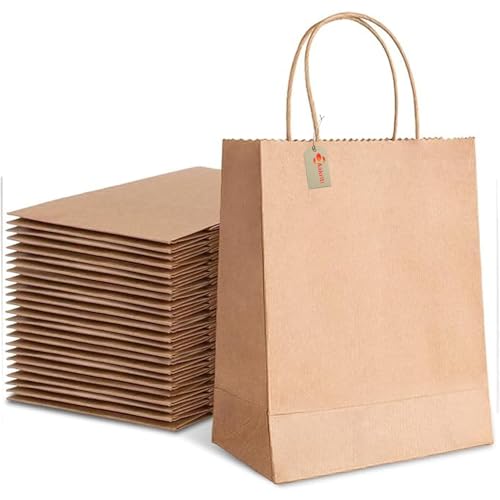 Image of Aakriti Brown Paper Bags with Handles, Size 8.5 inchx4.5 inchx11 inch, Pack of 10, Kraft Grocery Shopping Bags, Wedding Party Favor Bags, Retail Merchandise Bags