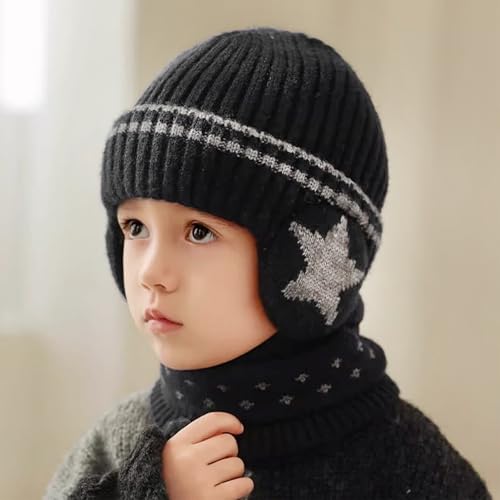Kids Earflap Beanie Hat and Scarf Set Winter Warm Fleece Lined Knit Cap Neck Warmer Gaiter for Boys Girls3