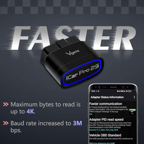 Vgate iCar Pro 2S Bluetooth OBD2 Codeleser BLE 5.2 OBD2 Scanner OBDII Fehlerdiagnose-Scan-Tool für iPhone, iOS, Android und Windows – [Verbesserte Version von iCar Pro]