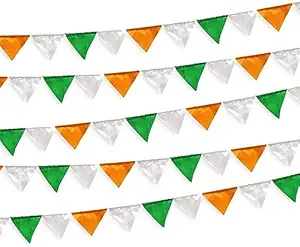 PEC Eco Friendly Independence Day 25 Mtrs Decoration Items | 125 Pcs Tricolor Flags | Fabric Office Decor for Independence Day | Toran | Pennant | DIY (Satin, 25 mtrs)