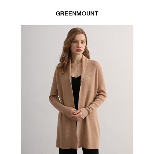 Image of GreenMount Cashmere Women's Front Fashion Cardigan for Annual Lightweight Mid-Length Cashmere Coat