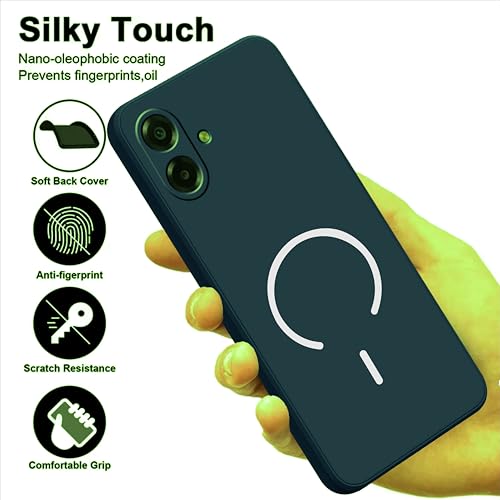 Image of SBMS Silicone Back Cover Case for Samsung Galaxy F70e /M07 /A07 /F07 5G | Soft Micro-Fibre Lining Inside | Magsafe Print On Back Side Camera Protection Bump | Shockproof Case Sam M07 (Green)