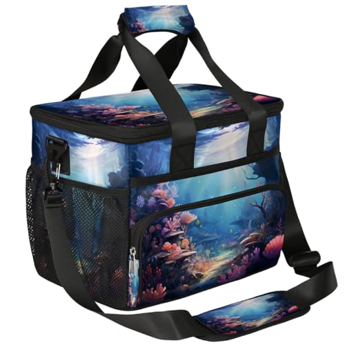 Coral Fish Insulated Picnic Backpack Lunch Box for Women Men Picnic Basket Tote Lunch Bag Picnic Bag Portable Lunch Bags for Picnic, Beach, Work, Trip,Office, Camp Ocean Unserwater