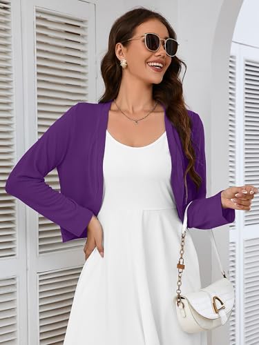 Heymoments Women's Long Sleeve Thin Kintted Shrugs Sweaters Lightweight Cropped Tops Open Front Cardigan for Dress4