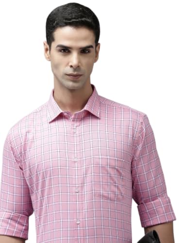 Image of Park Avenue Men's Pure Cotton Checks Pattern Slim Fit Semi Cutaway Collar Full Sleeve Formal Shirt