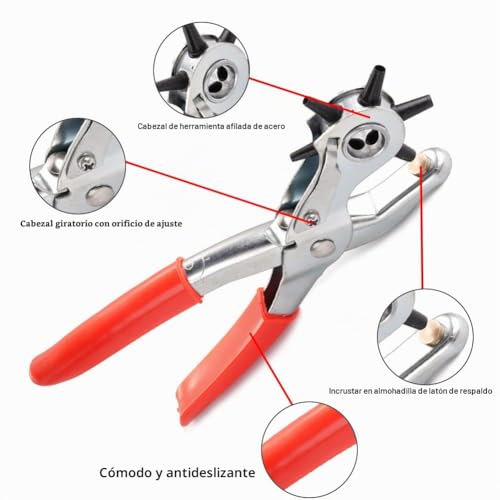 Miniatura 3 de Perforadora Cuero, Sacabocados Cuero, Perforadora De Cinturón, Agujereador De Cinturones, Hacer Agujeros Cinturon, Sacabocados Cuero Profesional, Alicates Sacabocado Agujero Con 6 Tamaños, 2-4.5 Mm