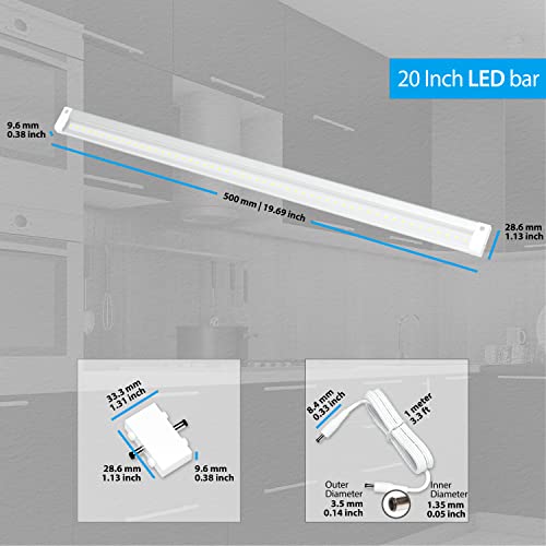 Image of EShine Extra Long 20 inch LED Dimmable Under Cabinet Lighting Strip, NO Sensor, White, with Accessories (No Power Supply Included), Cool White (6000K)