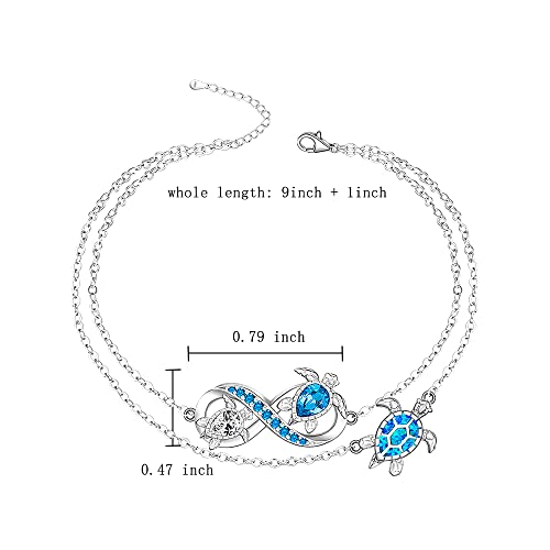 Image of Fenthring Turtle Anklet S925 Sterling Silver Blue Opal Sea Turtle Ankle Bracelets for Women Infinity Wave Ocean Beach Summer Foot Bracelet Jewelry Layered Adjustable