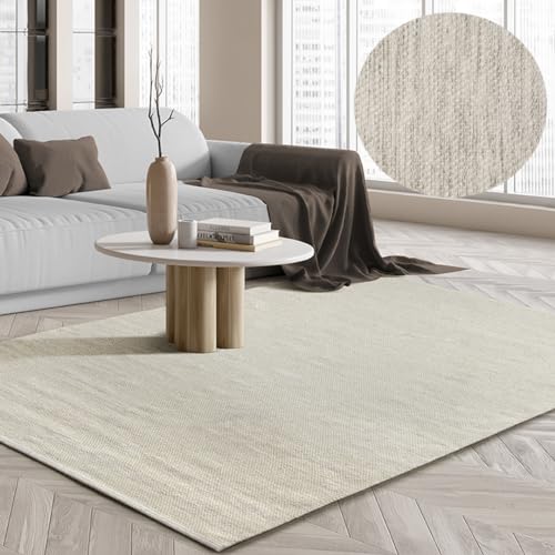 the carpet Boho Natur Wool Handgewebter Wollteppich im...
