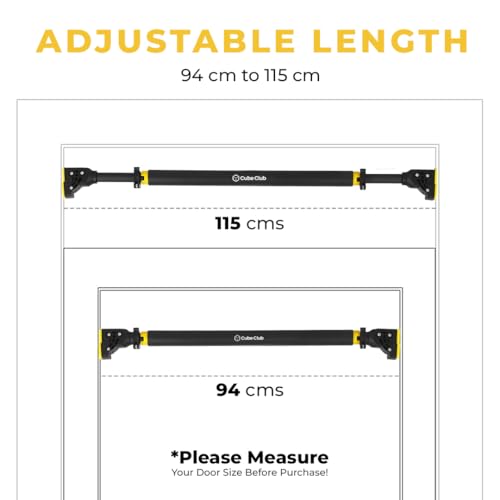 Image of The Cube Club Pull Up Bar Adjustable Length (94Cm-115 Cm) Hanging Rod For Height Increase Without Screws Home Workout Chin Up Bar With Locking Mechanism (Max Load 200Kg,1 Year Warranrty),Black