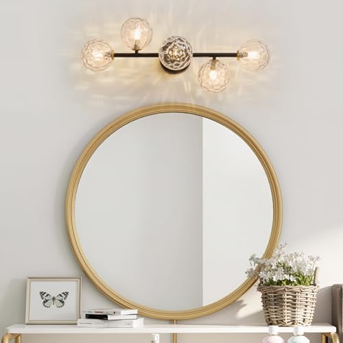 Image of 5 Lights Bathroom Vanity Light,Matte Black Globe Bathroom Light Fixtures