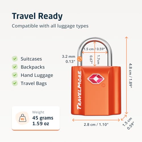 Suitcase Padlocks with Keys – TSA Approved – Travel Locks for Luggage – 2-Pack, Orange - Image 3