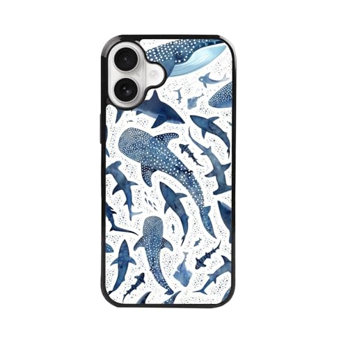 qizjio Cute Shark & Whale Phone Case – Aesthetic Ocean Animals Design, Soft Protective Cover for iPhone 16 Plus