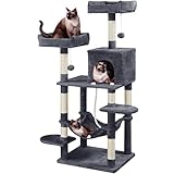 Yaheetech 58in Luxurious Multi-Level Cat Tree Condo, Stable Kitten Activity Tower Play House with Sisal-Covered Scratching Posts Perches Hammock and Funny Toys