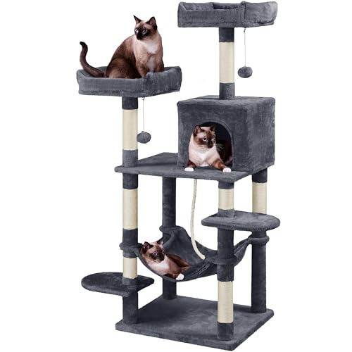 Yaheetech 59in Cat Tree Large Cat Tower with Scratching Posts, Pet Play House Climber Activity Center with Condo and Anti-Dump Device for Kittens/Cats, Dark Gray