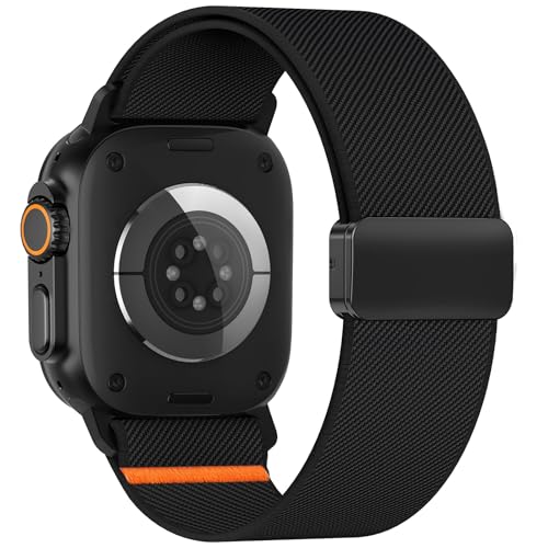 Image of Stretchy Band Compatible with Apple Watch Bands 38mm 40mm 41mm 42mm Men Women,Strong Magnetic Clasp Elastic Sport Strap for iWatch Series 11 10 9 8 7 6 5 4 3 2 1 SE,Black