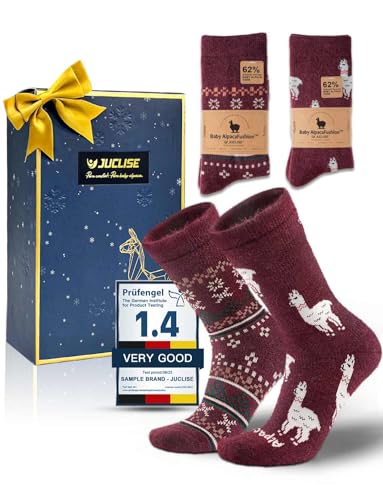 Juclise Alpaca Wool Socks for Women Winter Heavyweight Crew Hiking Boot Thermal Warm Thick Cold Weather Breathable (US, Alpha, Large, Regular, Alpaca Dark Red + Christmas Red（Christmas Limited）)