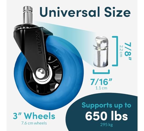 H2C - Kit 5 Rodas Para Cadeira De Escritório Pino 11mm Anti Risco