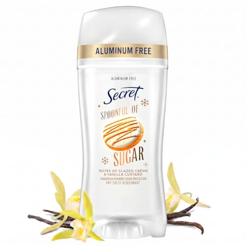 Image of Secret Aluminum Free Deodorant for Women, 48hr Odor Protection with Pro-Hyaluronic Acid, PH Balancing Minerals, Holiday Dry Solid, Spoonful of Sugar with Glazed Creme & Vanilla Custard Scent, 2.4 oz