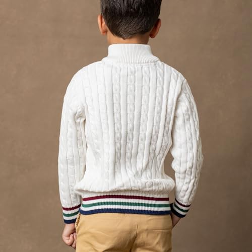 Image of Hope & Henry Boys' Mock Neck Cable Sweater with Button Placket