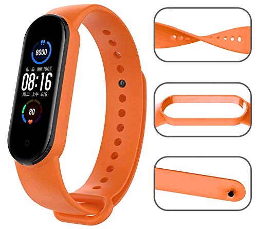 Image of WOW IMAGINE Replacement Strap Wristband for Mi Band 5 Smartwatch | Soft Silicone Matte Sport Wristband Accessory Flexible Bracelet Compatible with Xiaomi Mi Band 5 - Tangrine Orange