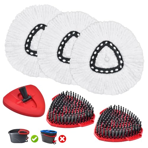 Mop Heads Replacements for Ocedar Mop Replace Head for O Cedar EasyWring 1-Tank Spin Mop 6 Mop Heads Include 3 Microfiber Mop Refills 2 Upgrade Scrubber Mop Head 1 Mop Base for O-Cedar Mop