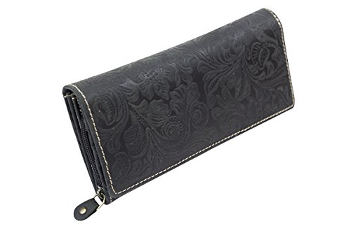 LEAS Große Damenlangbörse Natur Damen Portemonnaie im Vintage Look Echt-Leder, schwarz