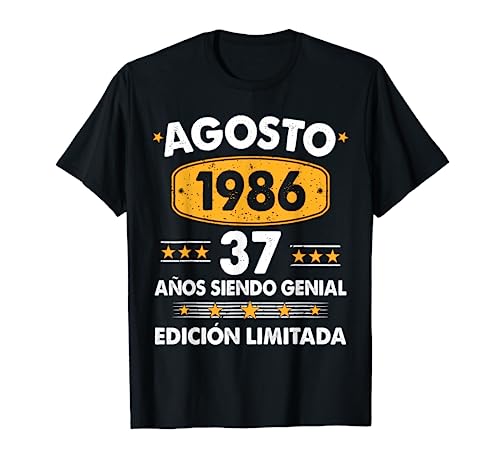 37 Años Cumpleaños Regalo Hombre Agosto 1986 Agosto 37 Años Camiseta