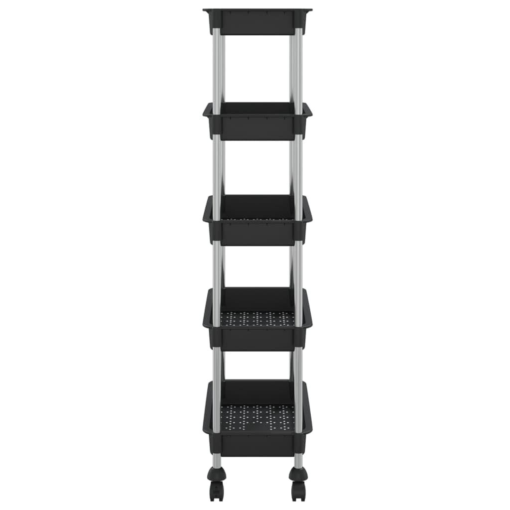 vidaXL Carrito de Cocina Carro de Servicio Doméstico Niños Garaje Estantes Almacenamiento Alimentos Bebidas 5 Niveles Hierro y ABS Negro 42x29x128 cm