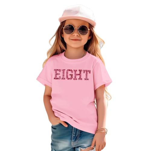 GLIGLITTR Birthday Girl Shirt 6th 7th 8th 9th Girls Birthday Tshirt Kids Bday Party Outfit Sequin Glitter Embroidery Tee Tops(Pink 8Y)
