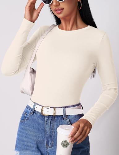 Beluring Women Long Sleeve Shirt Crew Neck Tops Slim Fit Tshirts Basic Ribbed Tee2